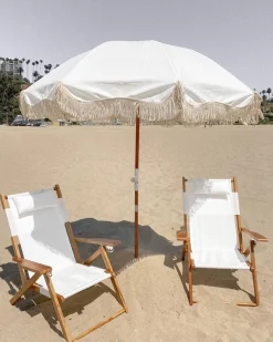 Parasol rond en tissu blanc antique The Premium - Business & Pleasure
