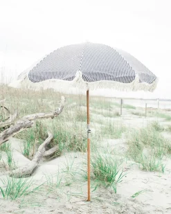 Parasol rond en tissu à rayures bleu marine Laurens Stripe The Premium - Business & Pleasure
