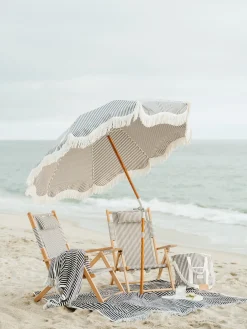 Parasol rond en tissu à rayures bleu marine Laurens Stripe The Premium - Business & Pleasure
