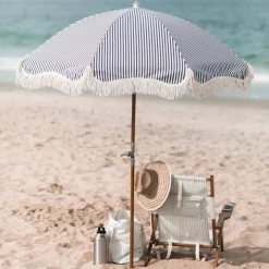 Parasol rond en tissu à rayures bleu marine Laurens Stripe The Premium - Business & Pleasure