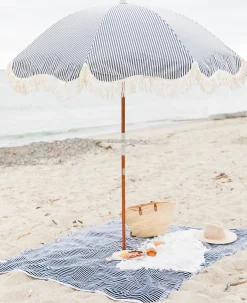 Parasol rond en tissu à rayures bleu marine Laurens Stripe The Premium - Business & Pleasure