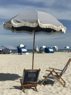 Parasol rond en tissu à rayures bleu marine Laurens Stripe The Premium - Business & Pleasure