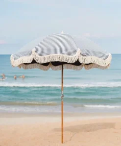 Parasol rond en tissu à rayures bleu marine Laurens Stripe The Premium - Business & Pleasure