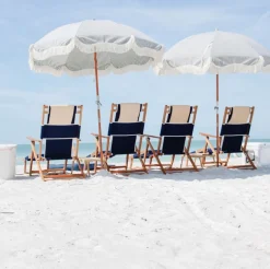 Parasol rond en tissu à rayures bleu marine Laurens Stripe The Premium - Business & Pleasure
