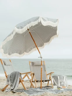 Parasol rond en tissu à rayures bleu marine Laurens Stripe The Premium - Business & Pleasure