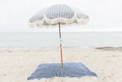 Parasol rond en tissu à rayures bleu marine Laurens Stripe The Premium - Business & Pleasure