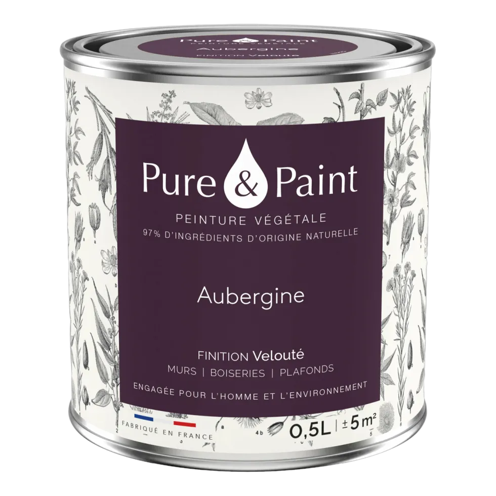 Peinture végétale velouté Aubergine 0,5L - Pure & Paint