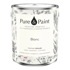 Peinture végétale velouté Blanc 2,5L - Pure & Paint