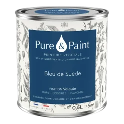 Peinture végétale velouté Bleu de Suède 0,5L - Pure & Paint