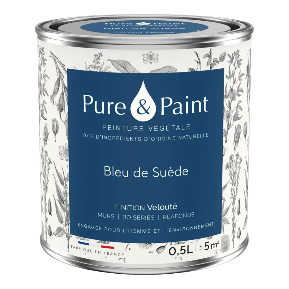Peinture végétale velouté Bleu de Suède 0,5L - Pure & Paint