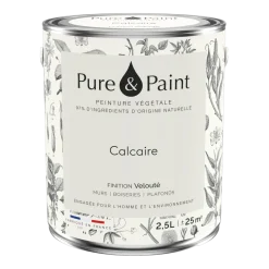 Peinture végétale velouté Calcaire 2,5L - Pure & Paint