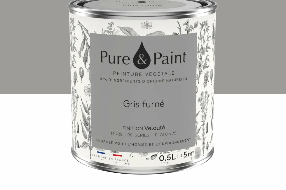 Peinture végétale velouté Gris fumé 0,5L - Pure & Paint