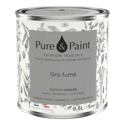 Peinture végétale velouté Gris fumé 0,5L - Pure & Paint