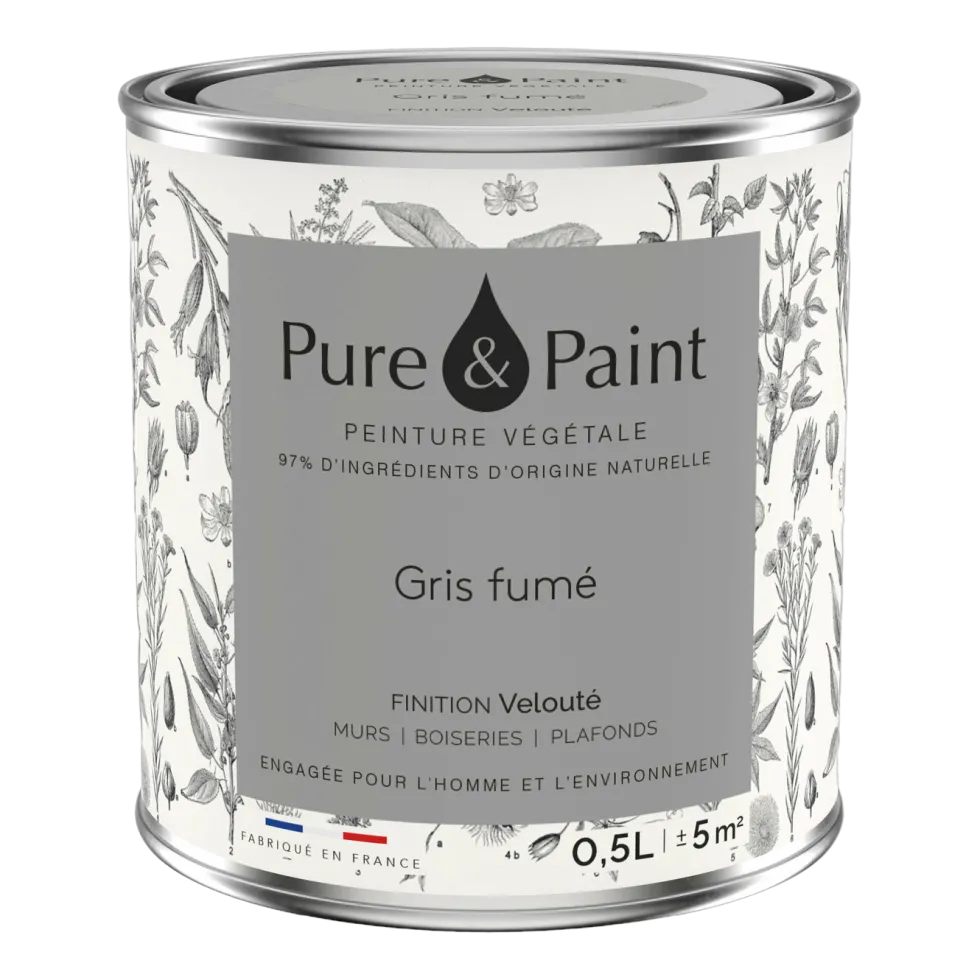 Peinture végétale velouté Gris fumé 0,5L - Pure & Paint
