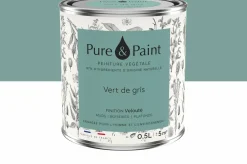 Peinture végétale velouté Vert de gris 0,5L - Pure & Paint