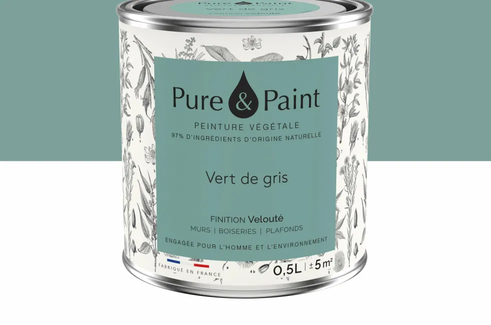 Peinture végétale velouté Vert de gris 0,5L - Pure & Paint