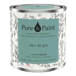 Peinture végétale velouté Vert de gris 0,5L - Pure & Paint
