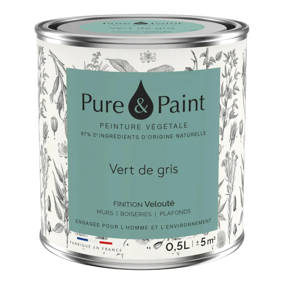 Peinture végétale velouté Vert de gris 0,5L - Pure & Paint