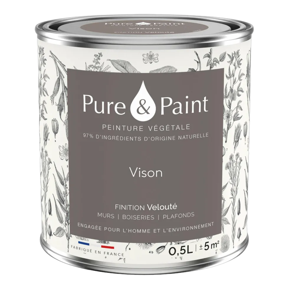 Peinture végétale velouté Vison 0,5L - Pure & Paint