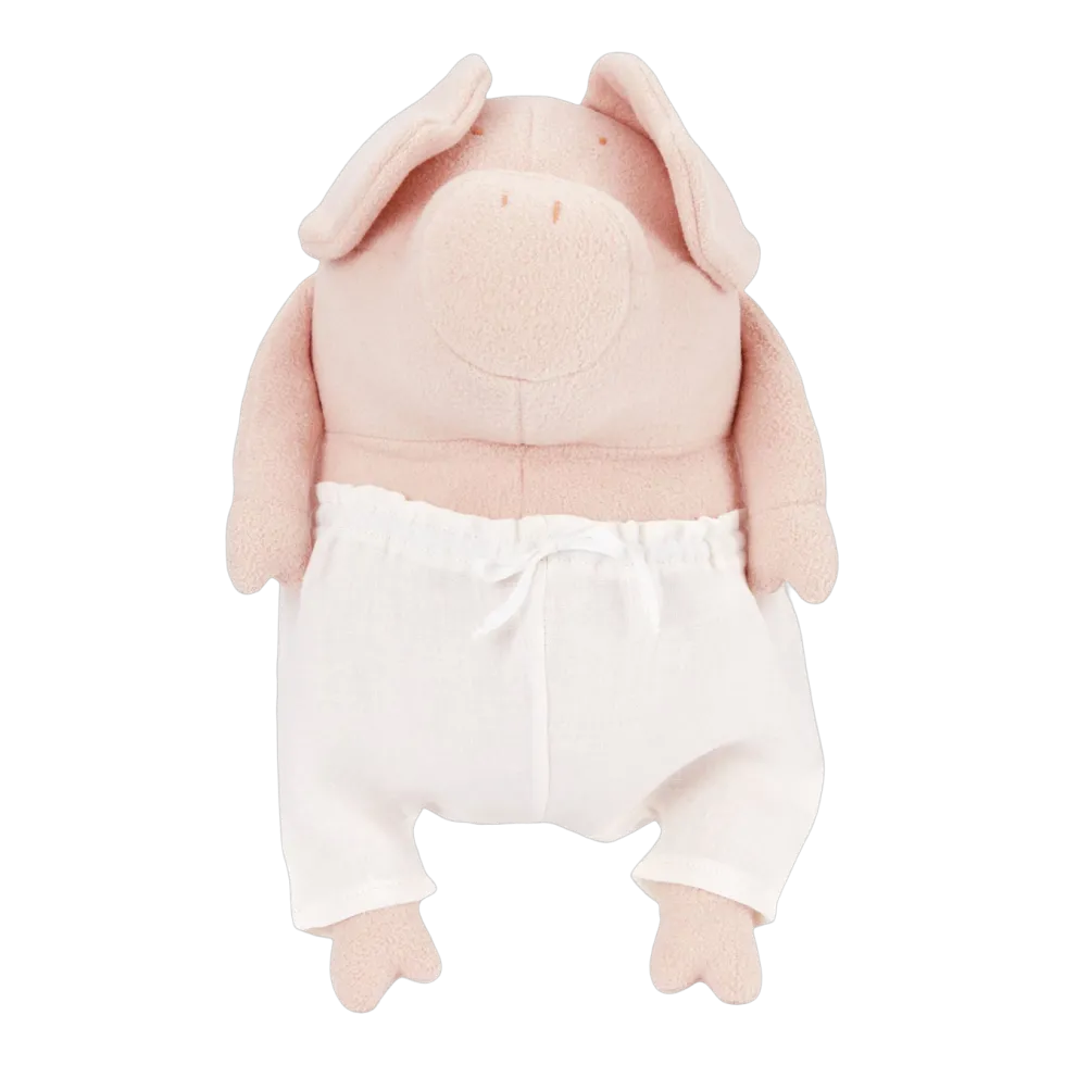 Peluche cochon beige/rose avec son pantalon en coton grand 45cm Helmut - Adada