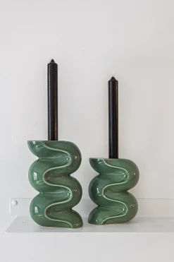 Petit bougeoir en céramique vert Ganache - Cosin Paris