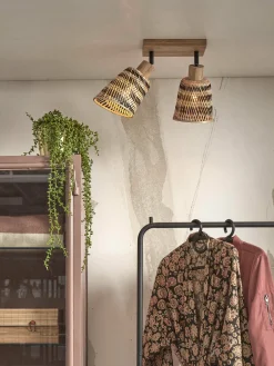 Plafonnier en bambou tissé noir et naturel 22x12 cm Java - Good & Mojo
