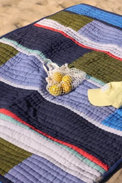 Plaid en coton bleu et vert foncé 140x200cm Pavilion - Hübsch