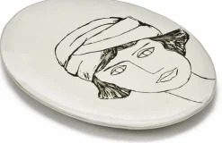 Plat de service ovale blanc cassé et noir La Mère - Serax