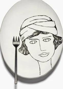 Plat de service ovale blanc cassé et noir La Mère - Serax