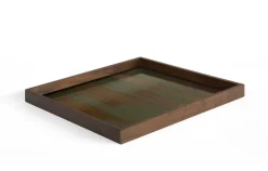 Plateau carré en verre sérigraphié vert et marron 51x51cm Second nature - ethnicraft accessories