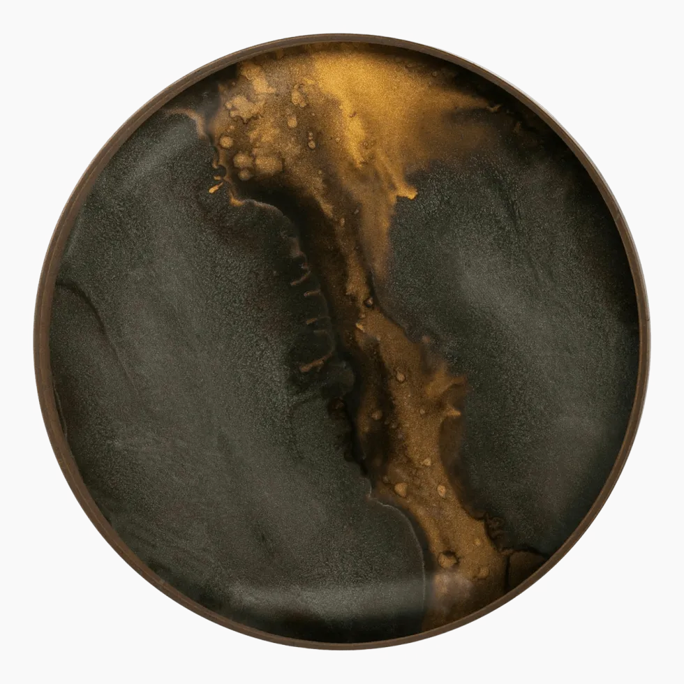 Plateau de service rond en verre 30 cm Bronze Organic - Ethnicraft Accessories