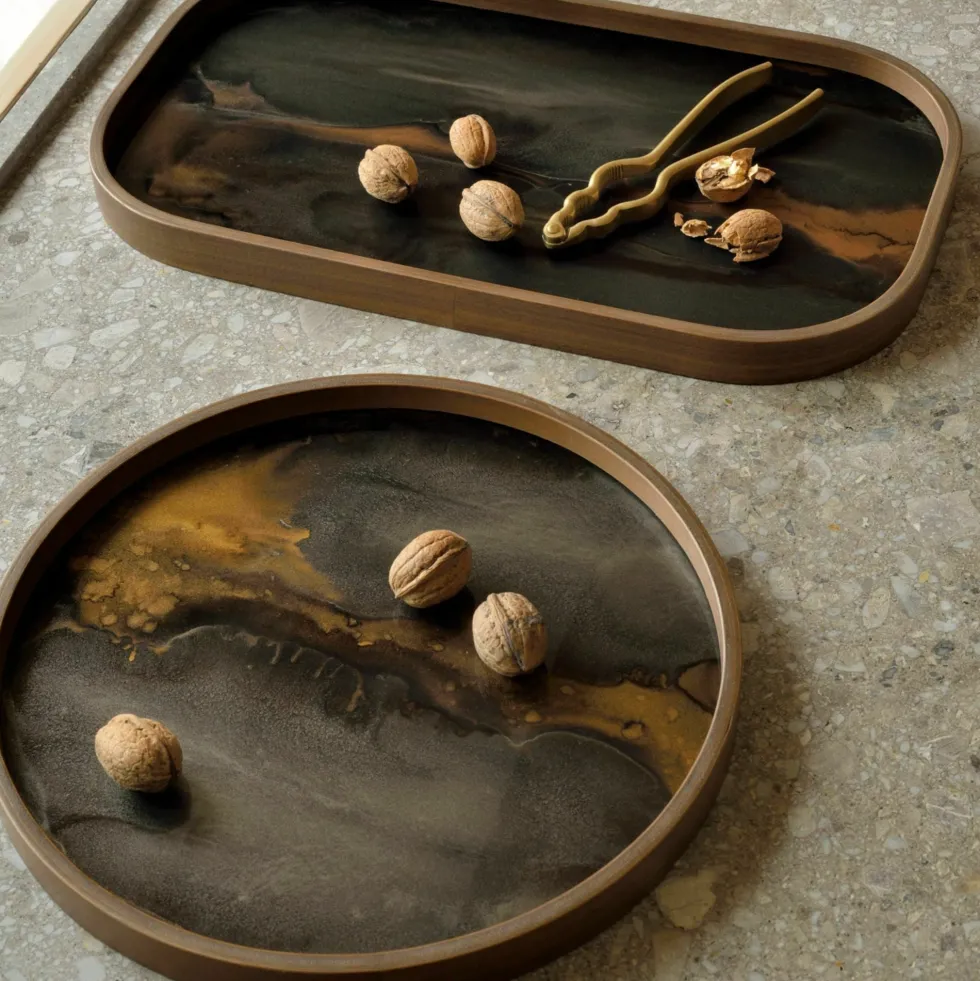 Plateau de service rond en verre 30 cm Bronze Organic - Ethnicraft Accessories