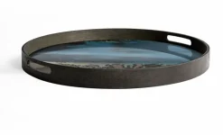 Plateau en verre organique bleu et marron S Linear Flow - Ethnicraft Accessories