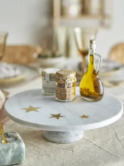 Plateau à gâteaux étoilé en marbre blanc Fenya - Bloomingville
