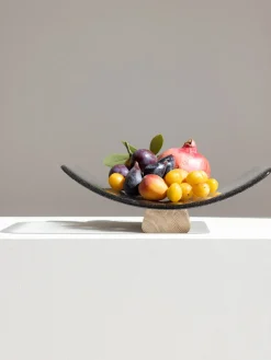 Plateau incurvé en bois et verre gris 36,5cm LOUPY - Mlle Jo