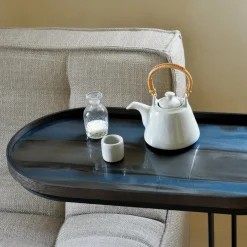 Plateau ovale en verre organique graphite M Linear Flow - Ethnicraft Accessories