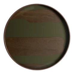 Plateau rond en verre sérigraphié vert et marron 61x4cm Second nature- ethnicraft accessories