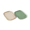2 plateaux en céramique vert et beige 14,5x10,5x1,3cm 70's ceramics - HKliving