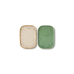 2 plateaux en céramique vert et beige 14,5x10,5x1,3cm 70's ceramics - HKliving