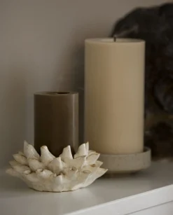 Porte-bougie en grès beige 16x7,5cm Natuna - Nordal