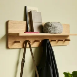 Porte-manteau avec étagère et 7 crochets en chêne 80 x 12 cm - Hübsch