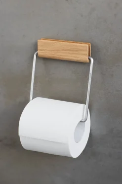 Porte-rouleau de papier toilette en chêne et acier inoxydable 14x12x1,5cm - Moebe