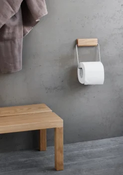 Porte-rouleau de papier toilette en chêne et acier inoxydable 14x12x1,5cm - Moebe
