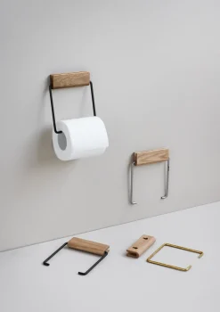 Porte-rouleau de papier toilette en chêne et acier inoxydable 14x12x1,5cm - Moebe