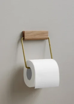 Porte-rouleau de papier toilette en chêne et acier laiton 14x12x1,5cm - Moebe