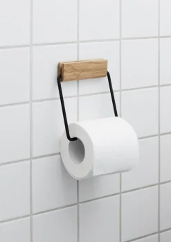 Porte-rouleau de papier toilette en chêne et acier noir 14x12x1,5cm - Moebe