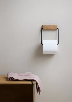 Porte-rouleau de papier toilette en chêne et acier noir 14x12x1,5cm - Moebe