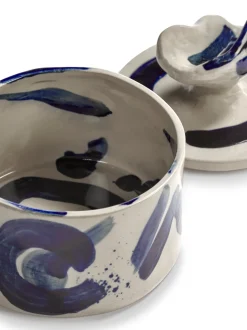 Pot alimentaire rond en grès bleu beige 12,5x13cm Sophia 02