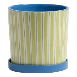 Pot de fleurs en porcelaine rayures vertes 16,5cm Ray - &Klevering