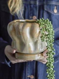 Pot de fleurs Hollis avec soucoupe Nature Stoneware - Bloomingville